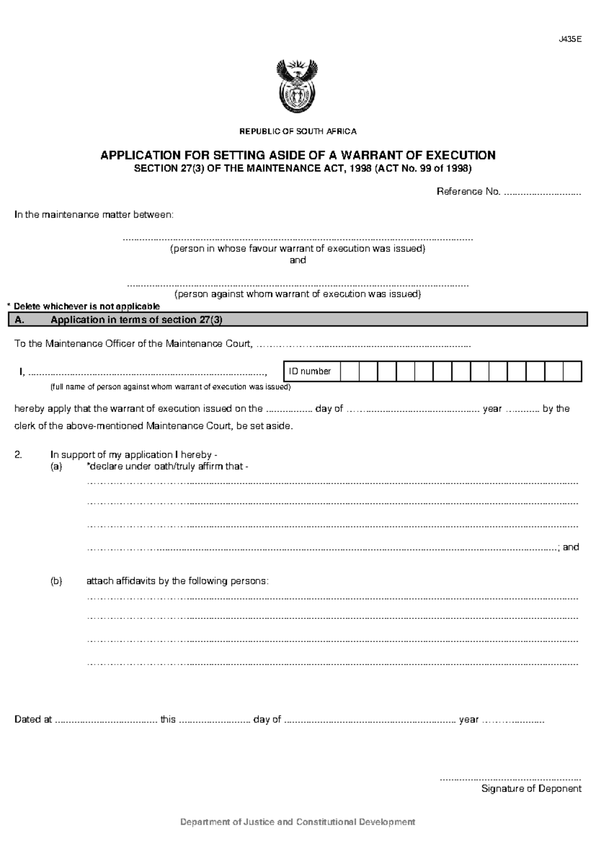 MNT Form M Application FOR Setting Aside OF Warrant OF Execution ...