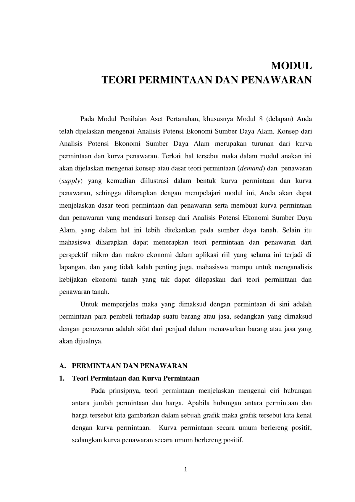 Modul 3. Teori Permintaan Dan Penawaran - MODUL TEORI PERMINTAAN DAN ...