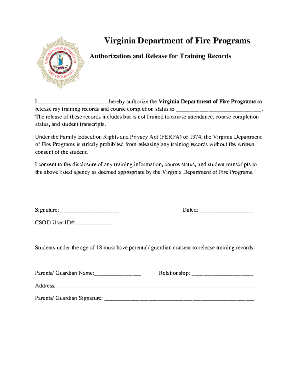 Training Release - idek - Virginia Department of Fire Programs ...