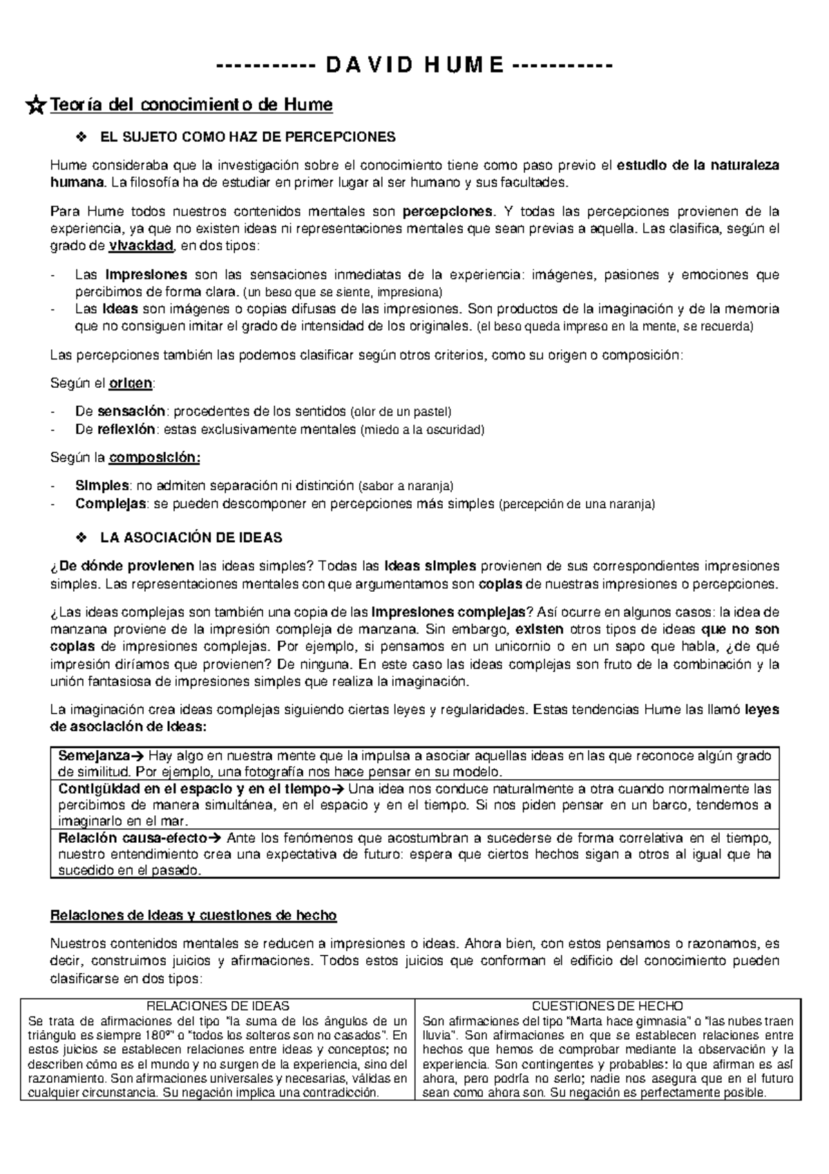 Hume - hume - DAVID HUME - Teoría del conocimiento de Hume EL SUJETO ...