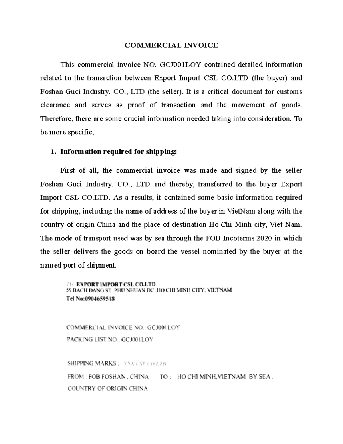 Commercial Invoice - COMMERCIAL INVOICE This commercial invoice NO ...