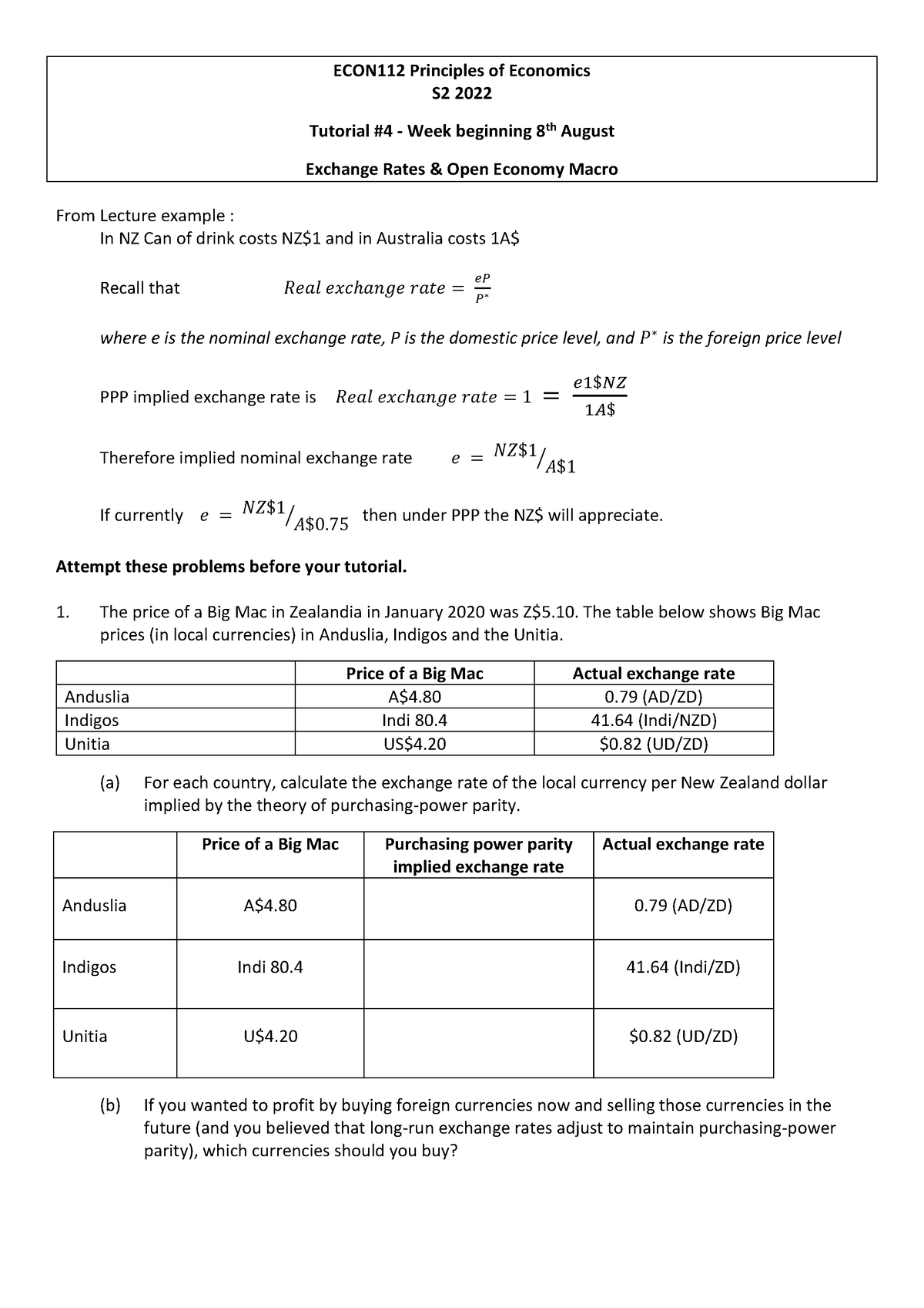 ECON112 2022 S2 Tutorial 4 - ECON112 Principles Of Economics S2 2022 ...