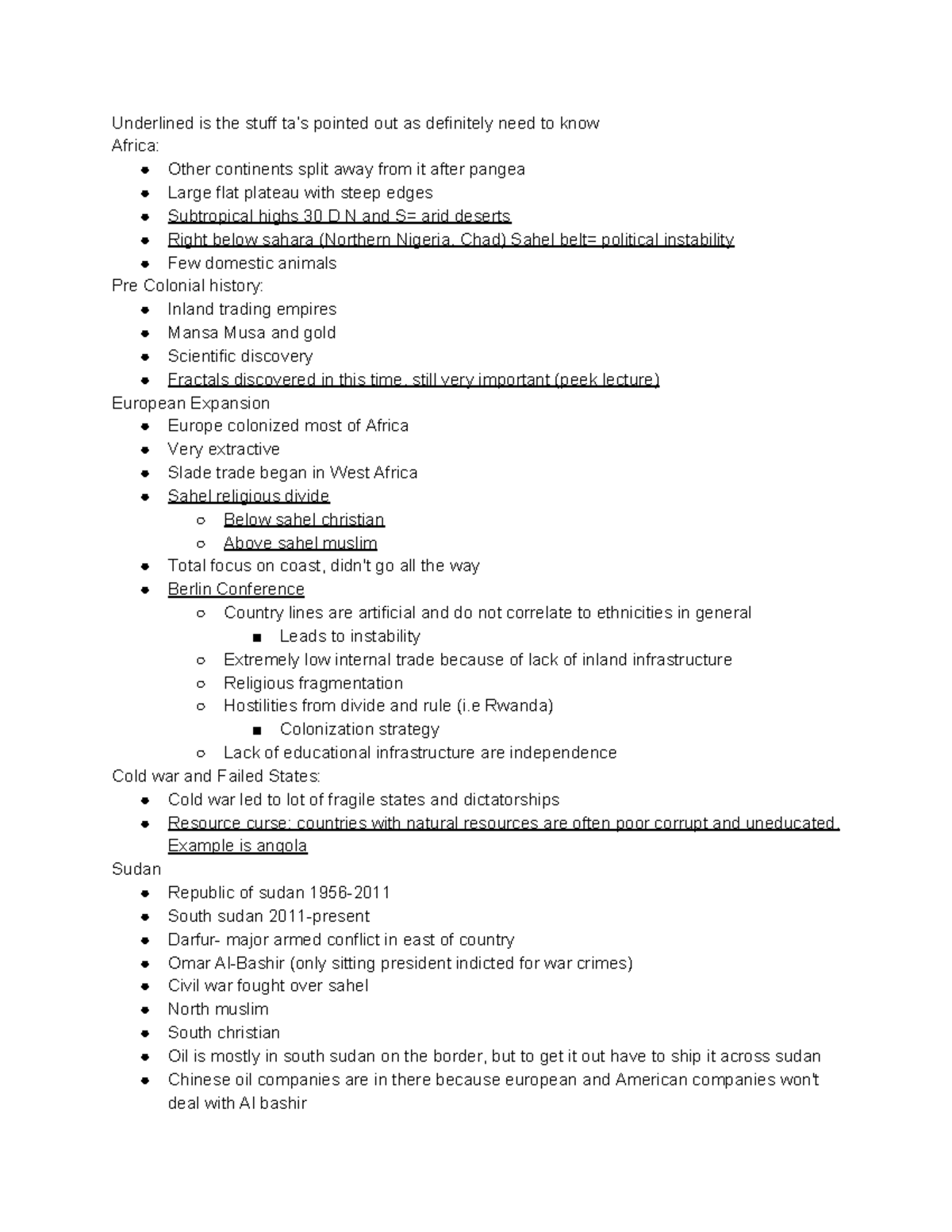 Extra Maps Notes - Underlined is the stuff ta’s pointed out as ...