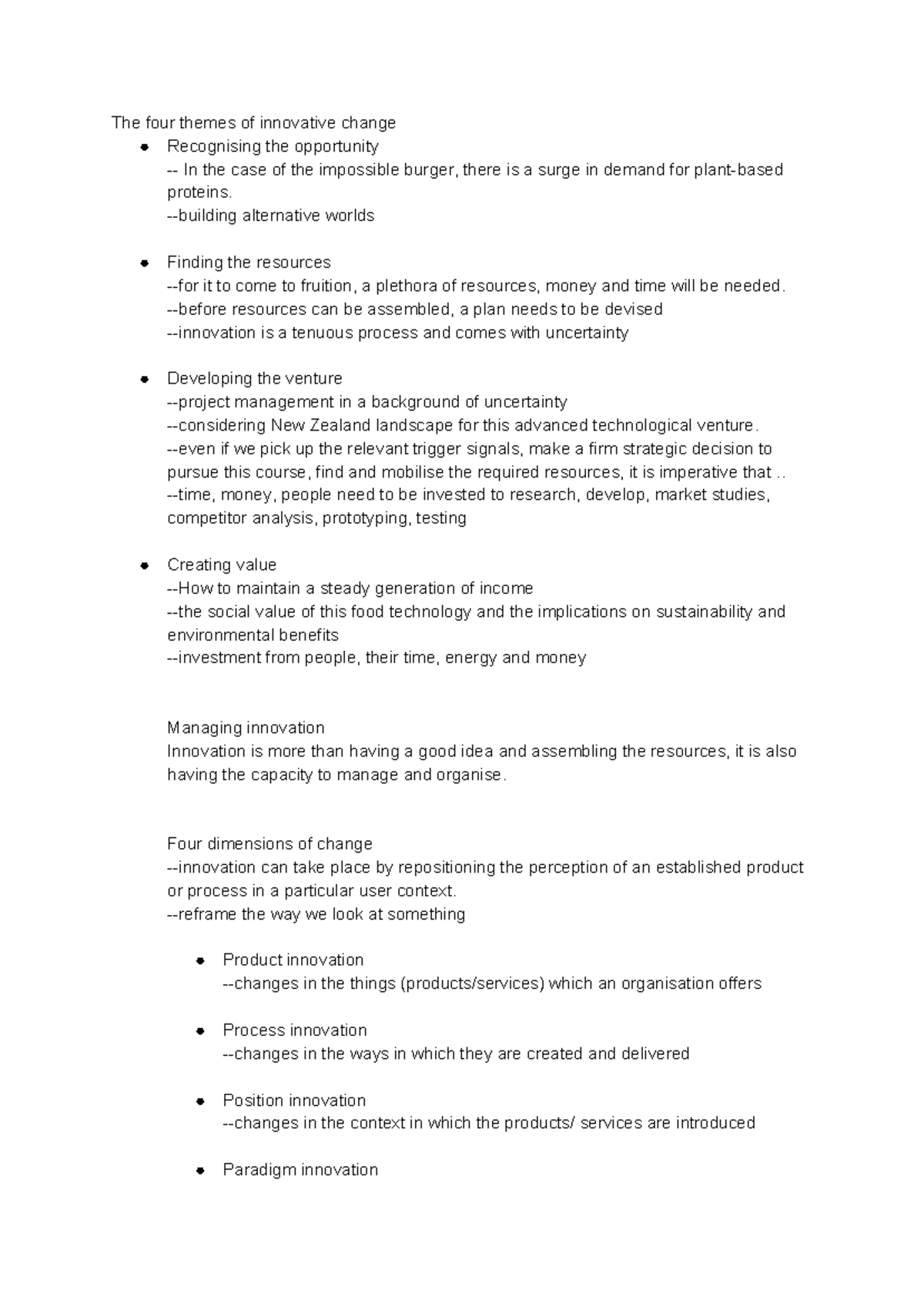 Business innovation notes - The four themes of innovative change ...