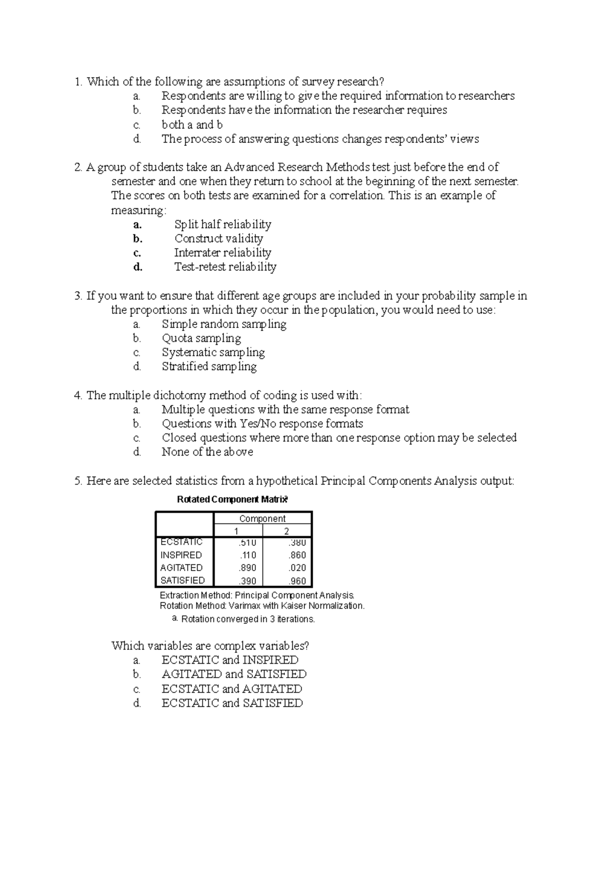 Sample/practice exam 2019 - Which of the following are assumptions of ...