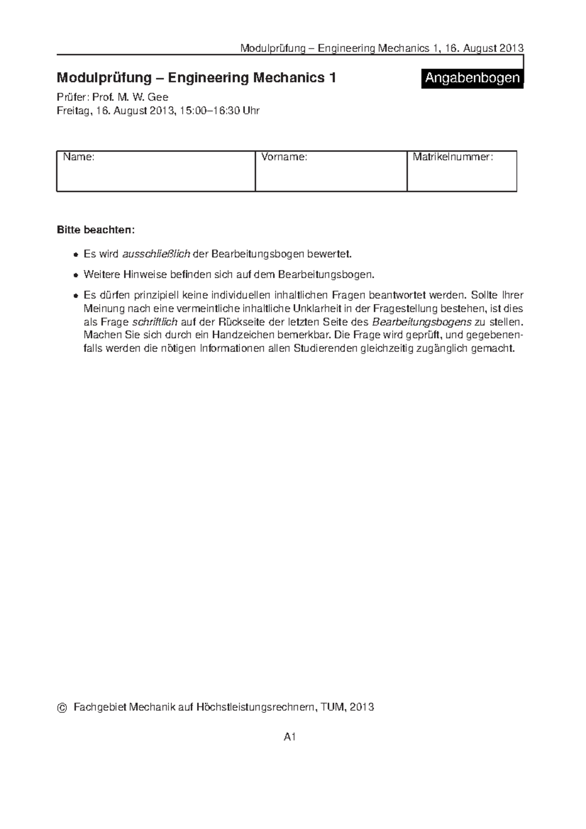 EM1 SS13 - SS2013 - Modulpr ̈ufung – Engineering Mechanics 1 ...