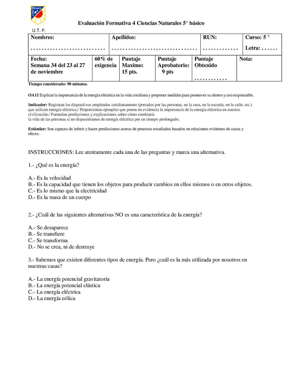 Ciencias 5 Basico Evaluacion Semana 34 - Evaluación Formativa 4 ...