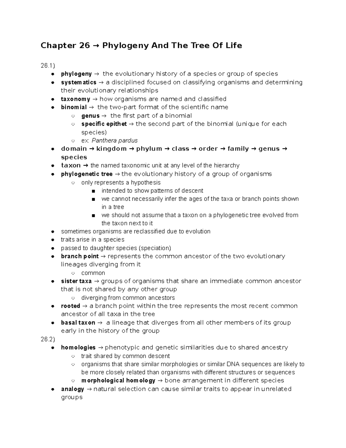 2019-Biology 2(BSC116)-Chapter Notes 26 - Chapter 26 → Phylogeny And ...