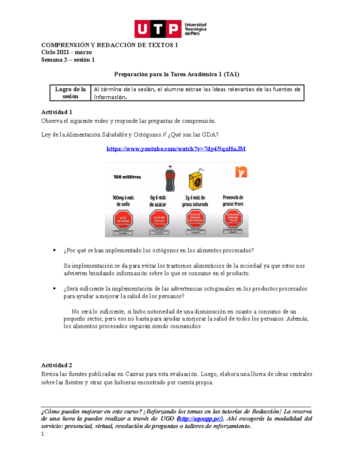 Preparacion Para La TA1-trabajo En Grupo - COMPRENSIÓN Y REDACCIÓN DE ...