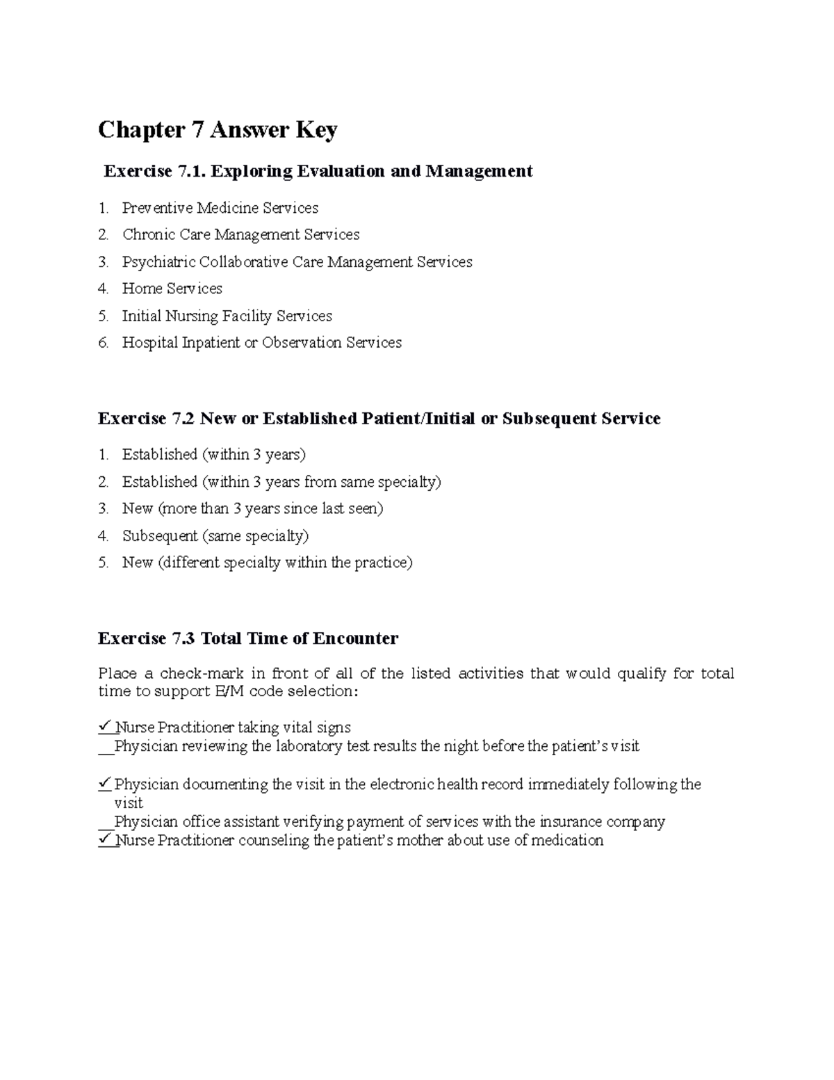 Weeks 2-4 Chapter 7 Answer Key - Chapter 7 Answer Key Exercise 7 ...