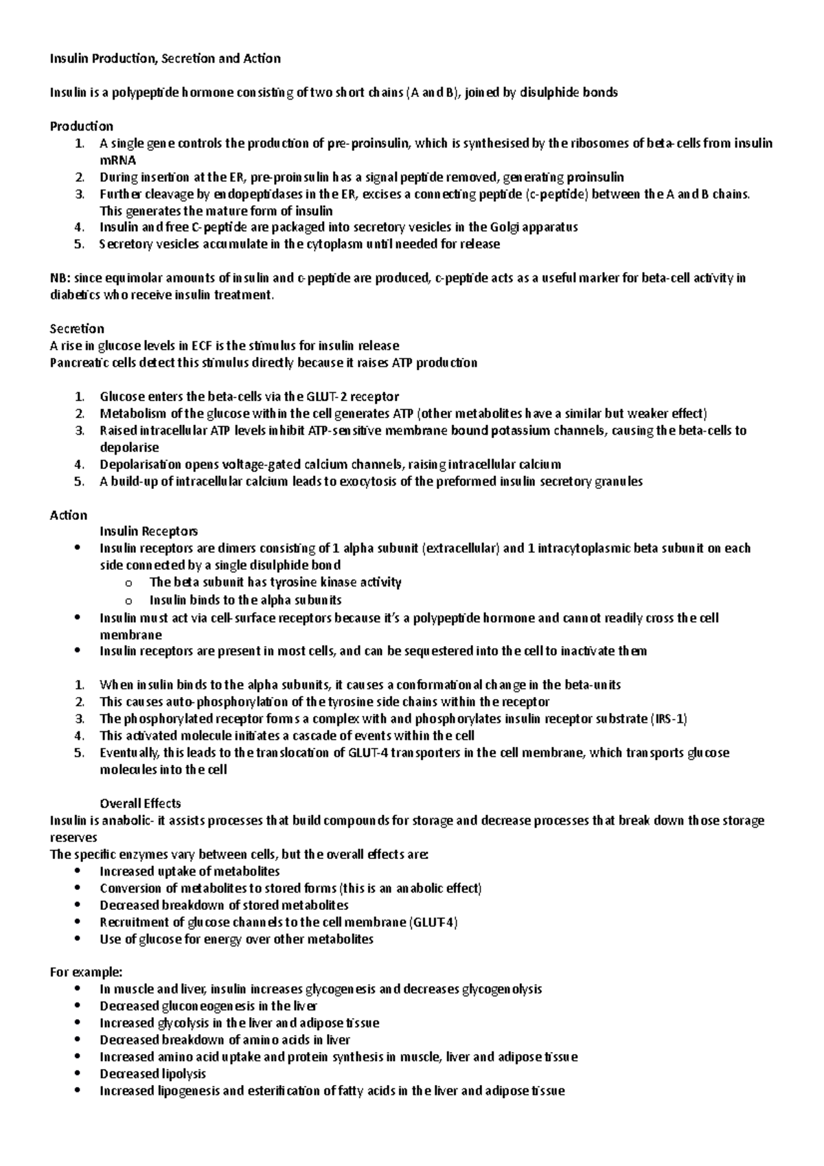 Insulin Production Secretion and Action - Insulin Production, Secretion ...