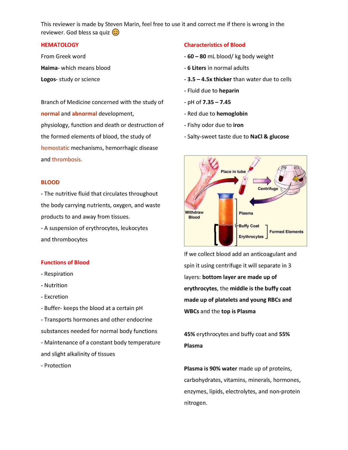 Hematology- Reviewer - .... - reviewer. God bless sa quiz HEMATOLOGY ...