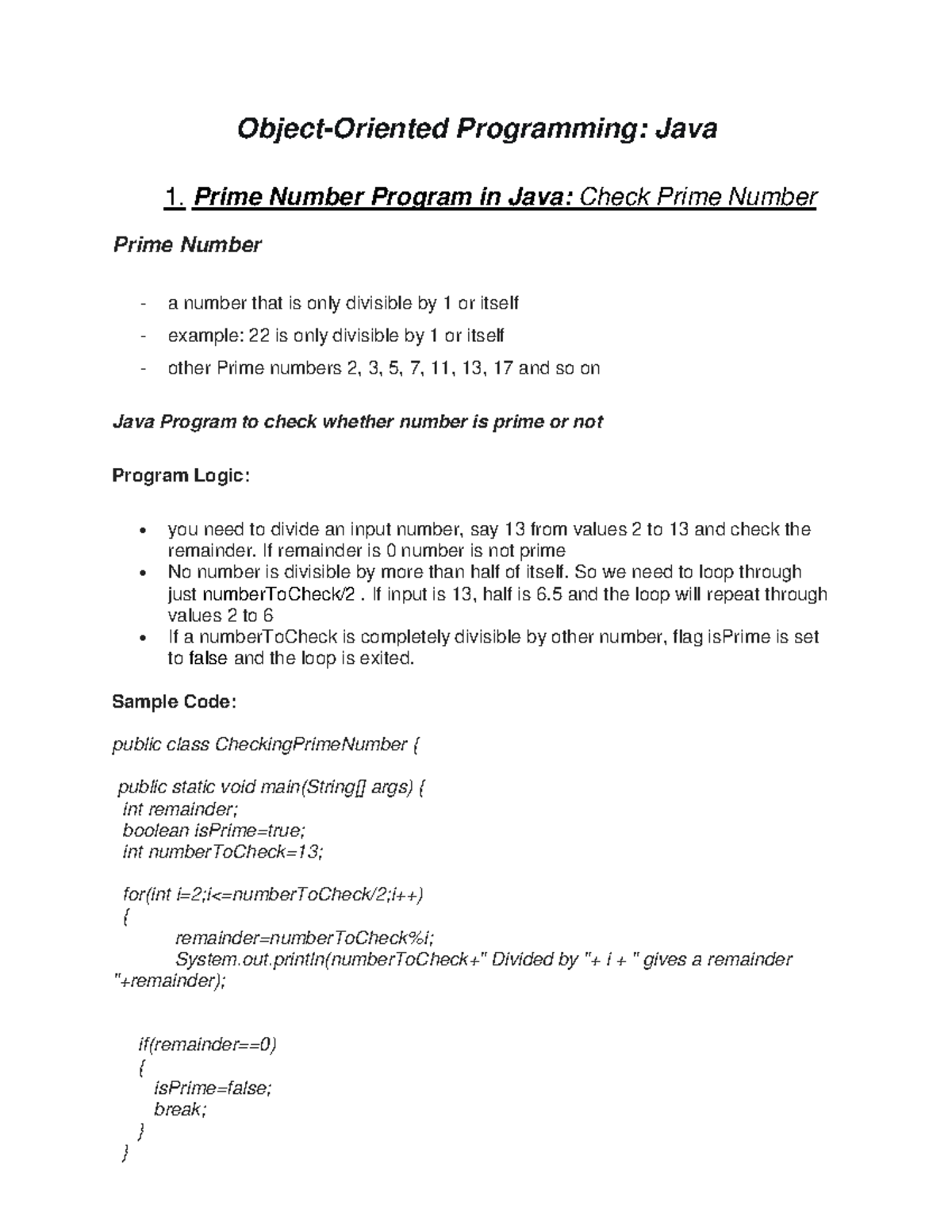 Prime Number Program in Java and Convert JSON to XML - Object-Oriented ...