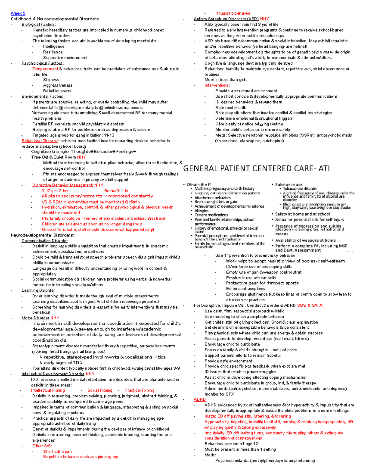 Week 5 Lecture Notes - Week 5 Childhood & Neurodevelopmental Disorders ...