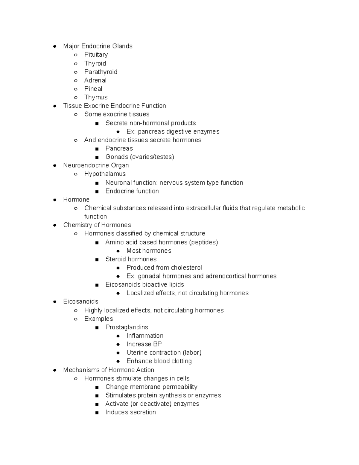 BIO 232 Exam 2 - review - Major Endocrine Glands Pituitary Thyroid ...