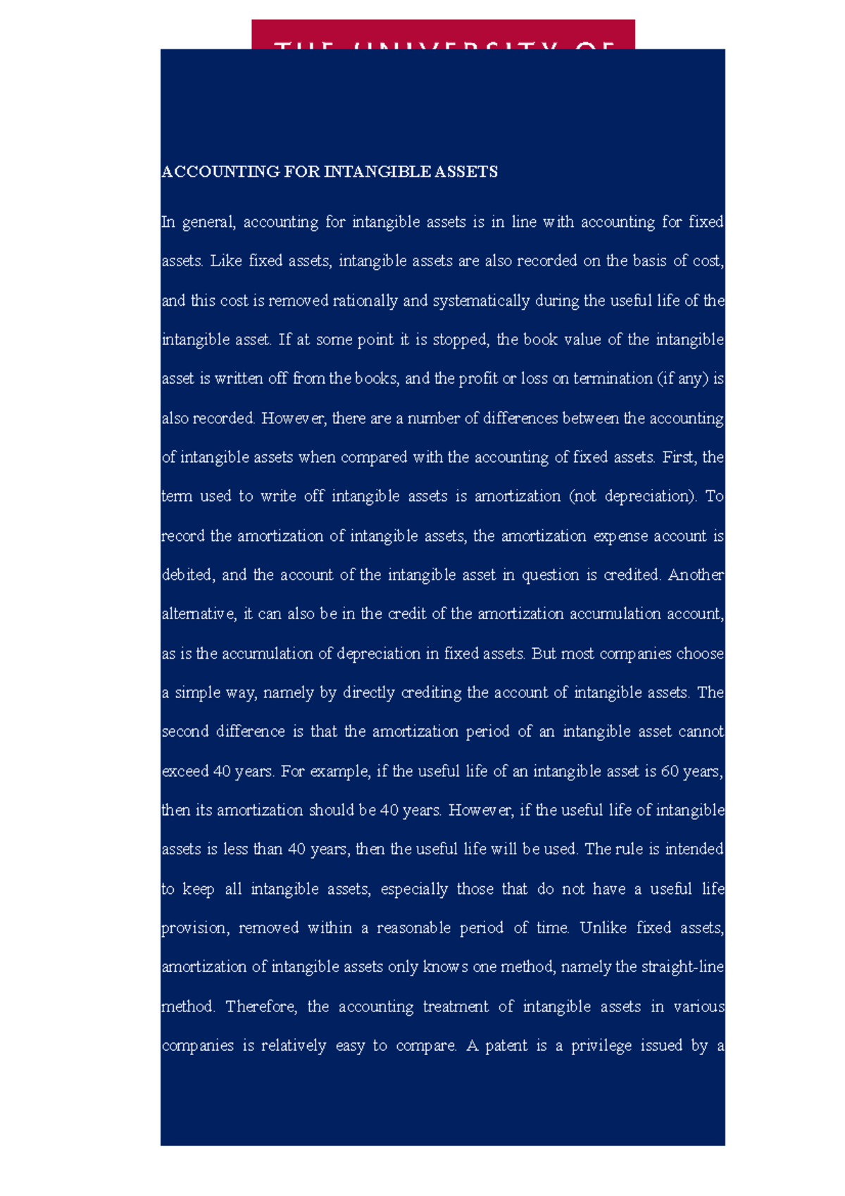 Notes Study Accounting - Accounting FOR Intangible Assets - ACCOUNTING ...