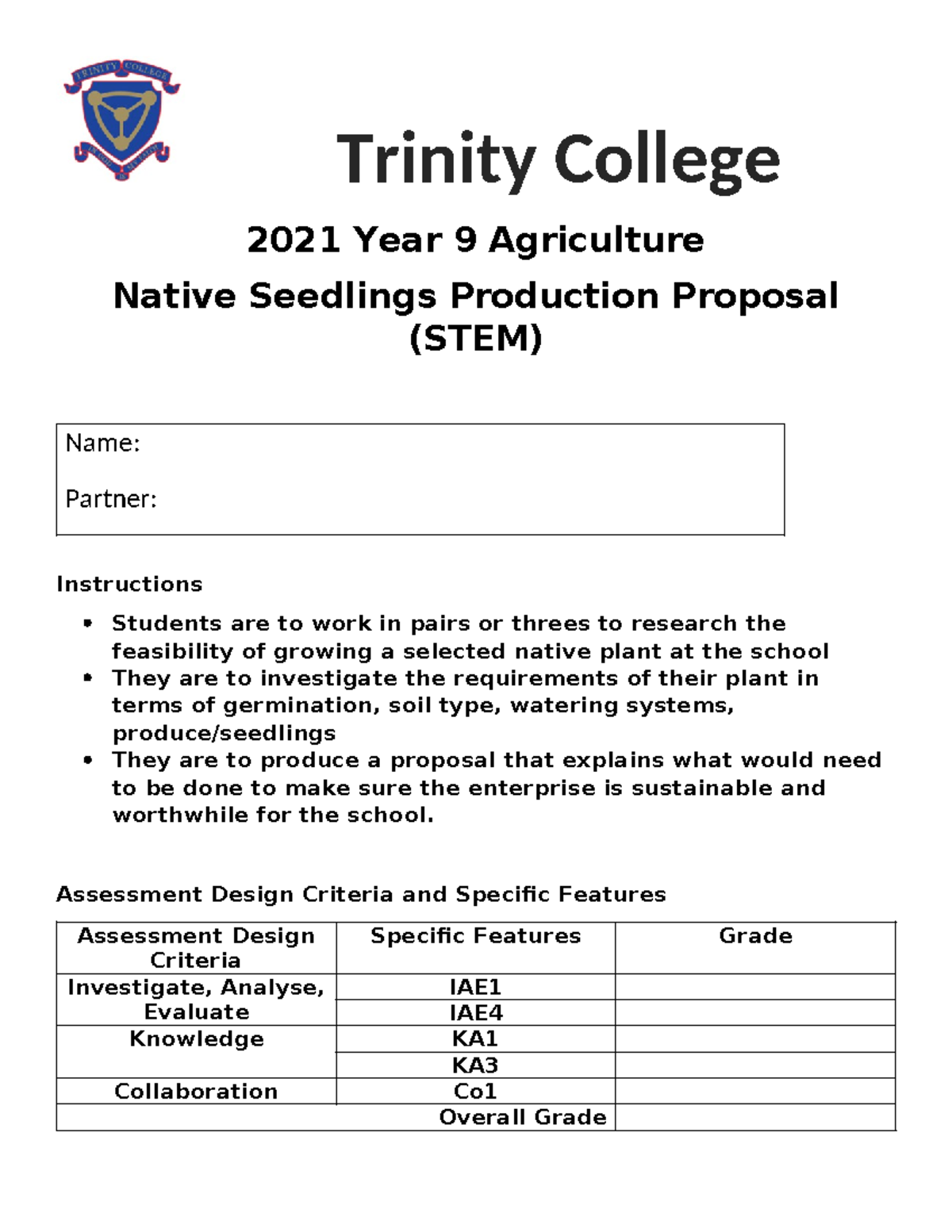 2. Native Plant Production STEM - Trinity College 2021 Year 9 ...