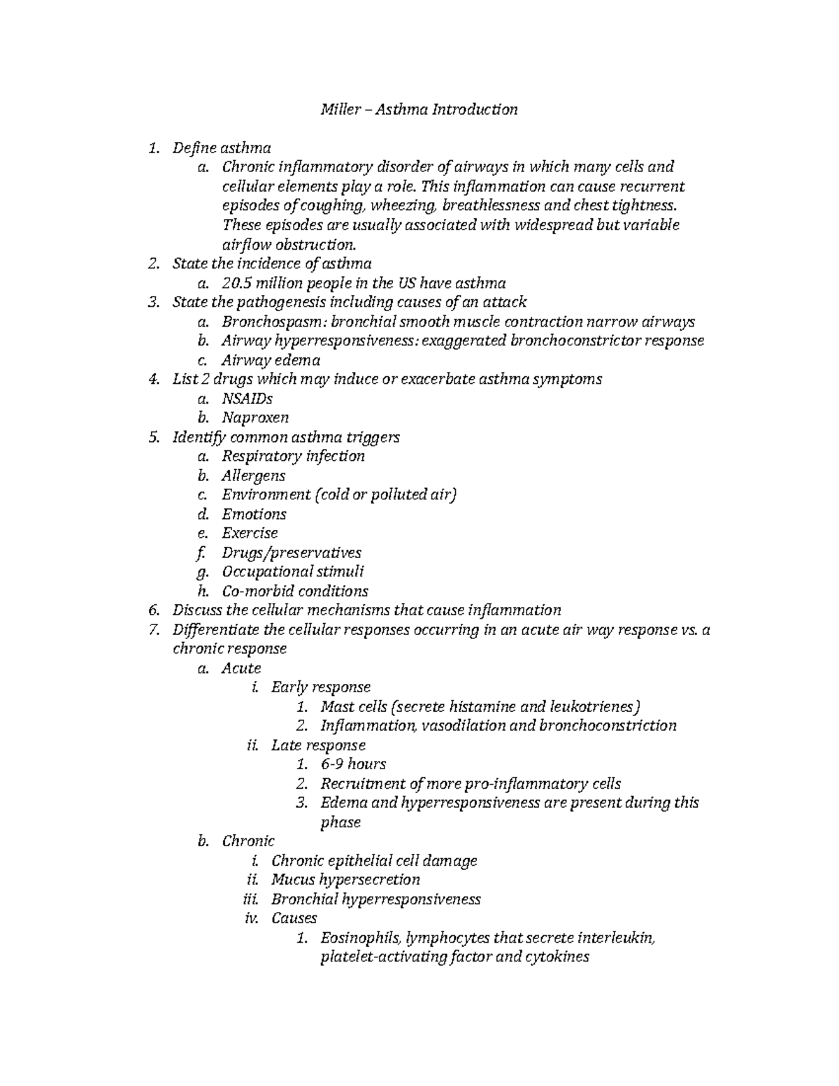 Miller – Asthma Introduction - Miller – Asthma Introduction Define ...