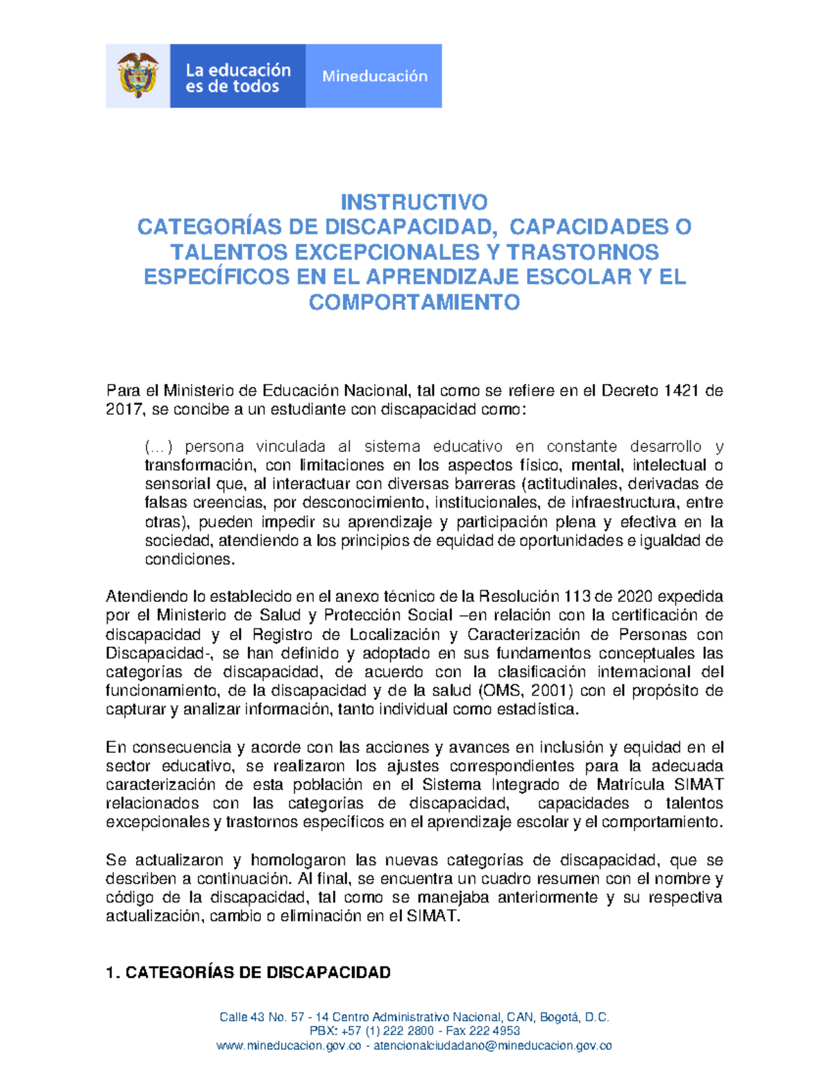 Nuevas Categorias DEL Simat 2020 - Calle 43 No. 57 - 14 Centro ...