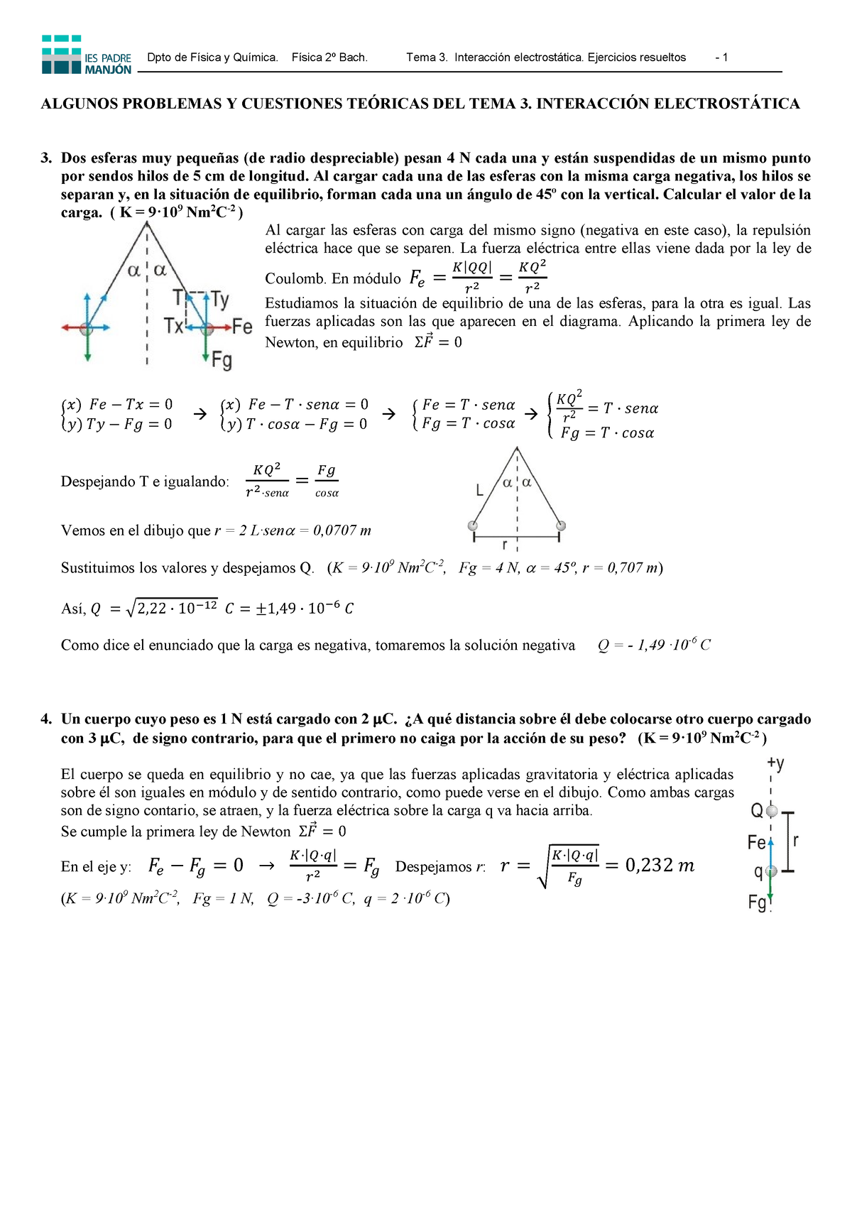 T3 Electrostatico Ejercicios - Copia - ALGUNOS PROBLEMAS Y CUESTIONES ...