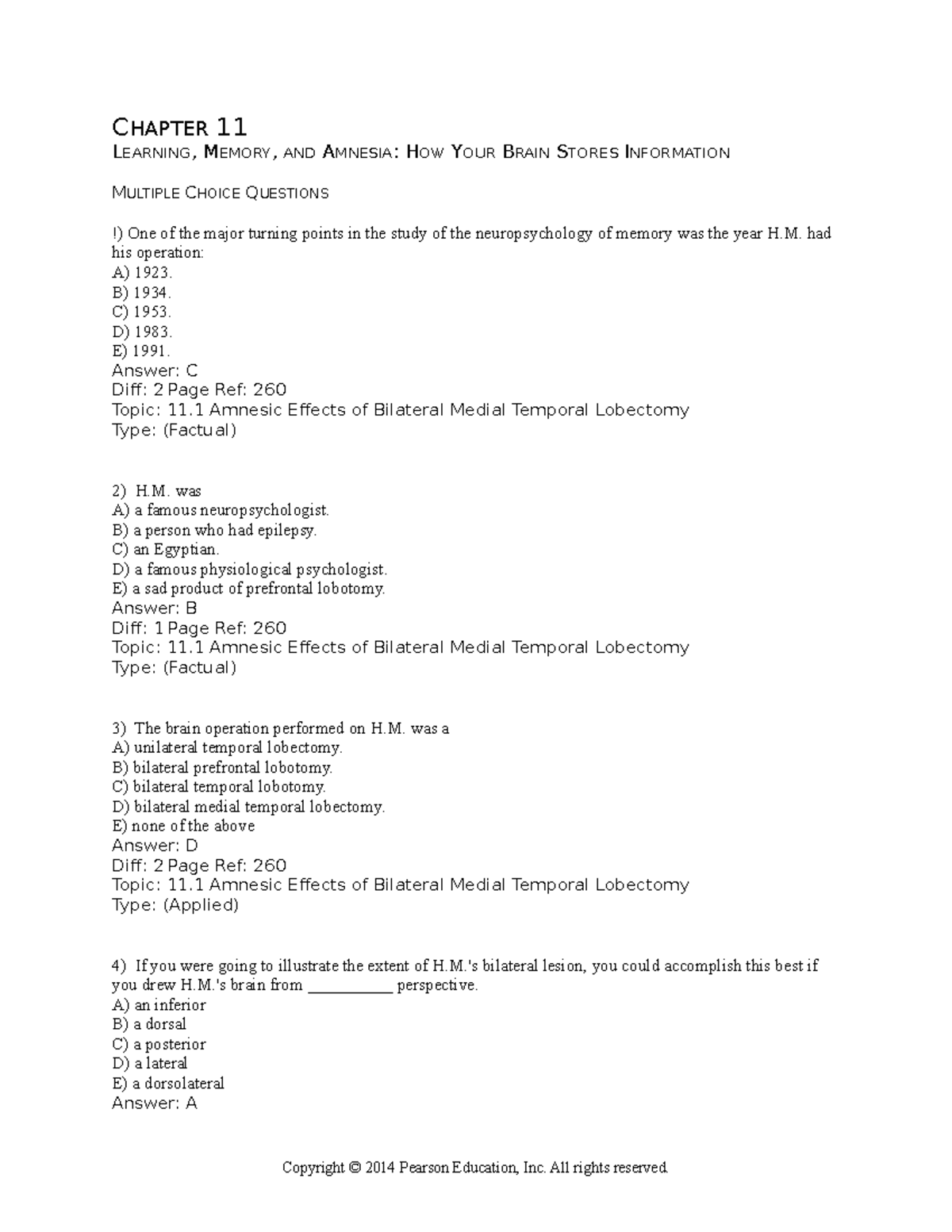 Ch11 Tb Pinel 9e Chapter 11 Learning Memory And Amnesia How Your