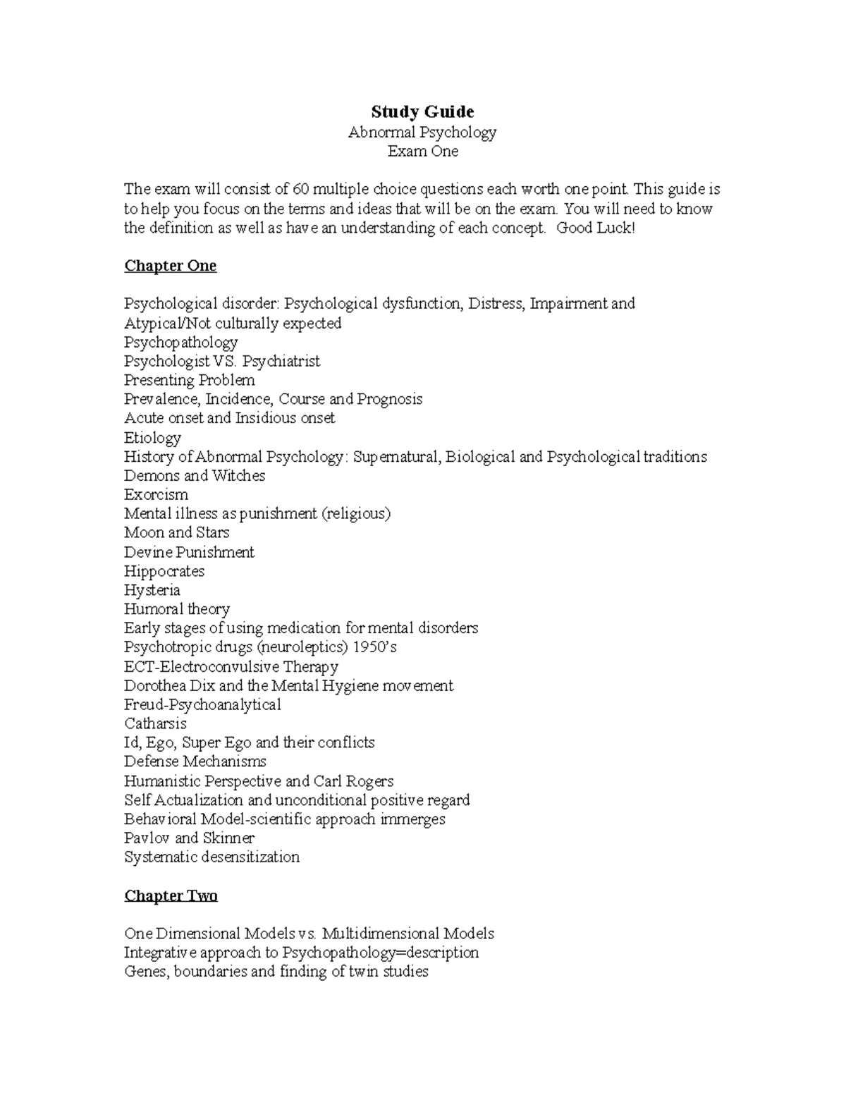 PSYC250 Exam One SG - Exam 1 Study Guide - Study Guide Abnormal ...