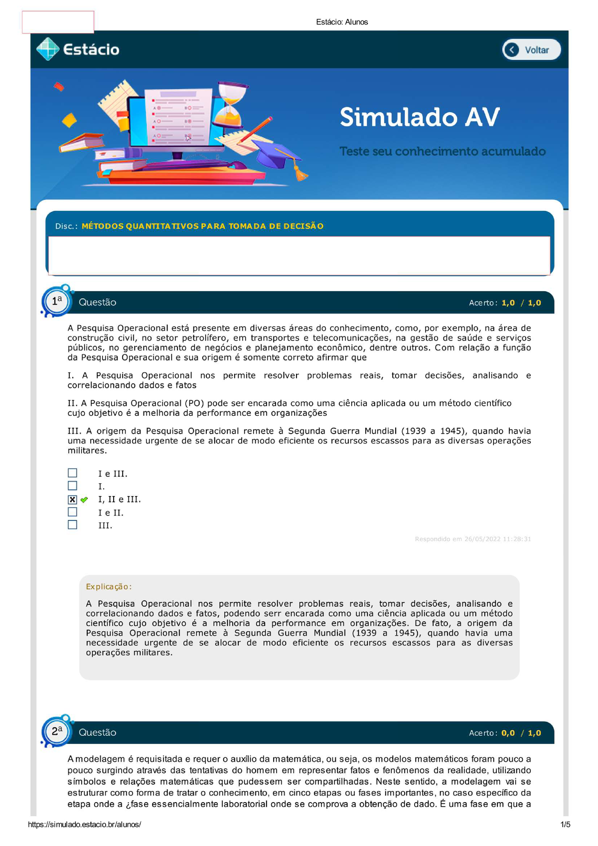 Métodos Quantitativos - Simulado AV Ok - METÓDOS QUANTITATIVOS ...