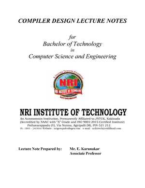 Compiler Design Notes COMPILER DESIGN LECTURE NOTES for