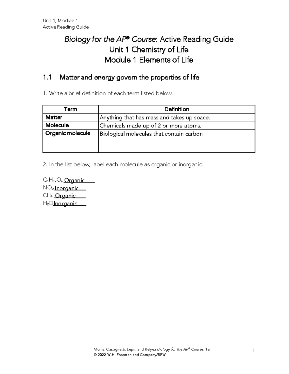 Kami Export - Unit 1 Ch. 1 - Elements of Life 1 - John Bapst - Studocu