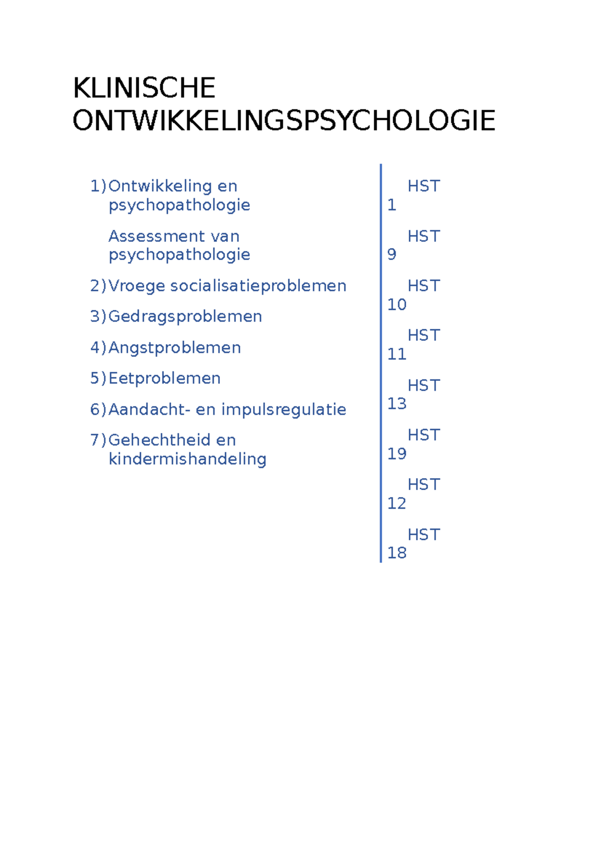 Klinische Ontwikkelingspsychologie Les 1 En 2 - KLINISCHE ...