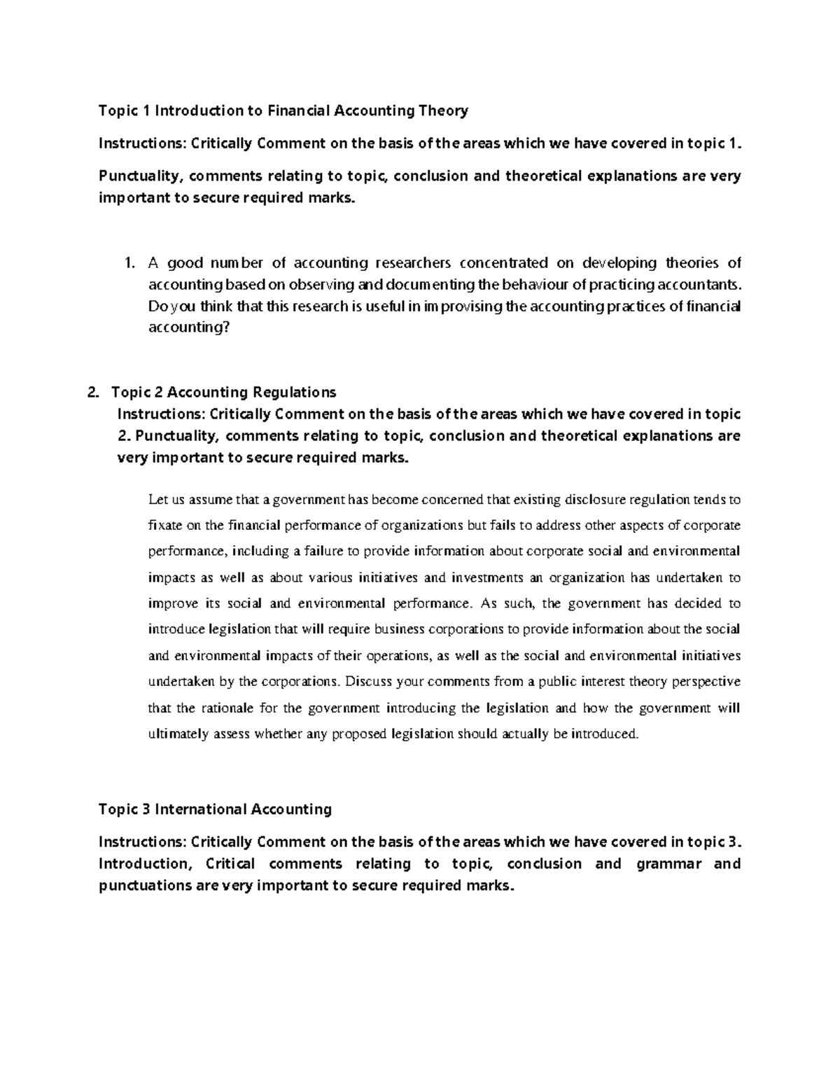 Contemporary issues in accounting Assessment part 1 - Topic 1 ...