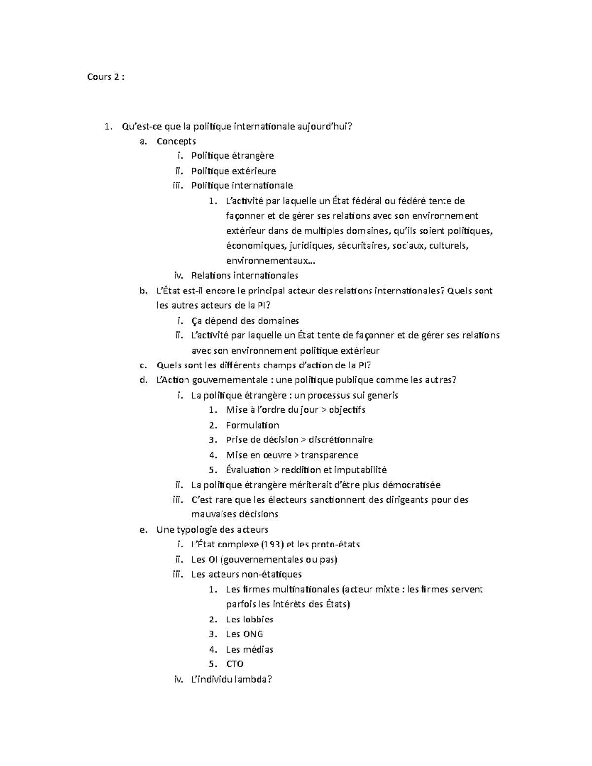 Notes de cours - Cours 2 : Qu’est-ce que la politique internationale ...