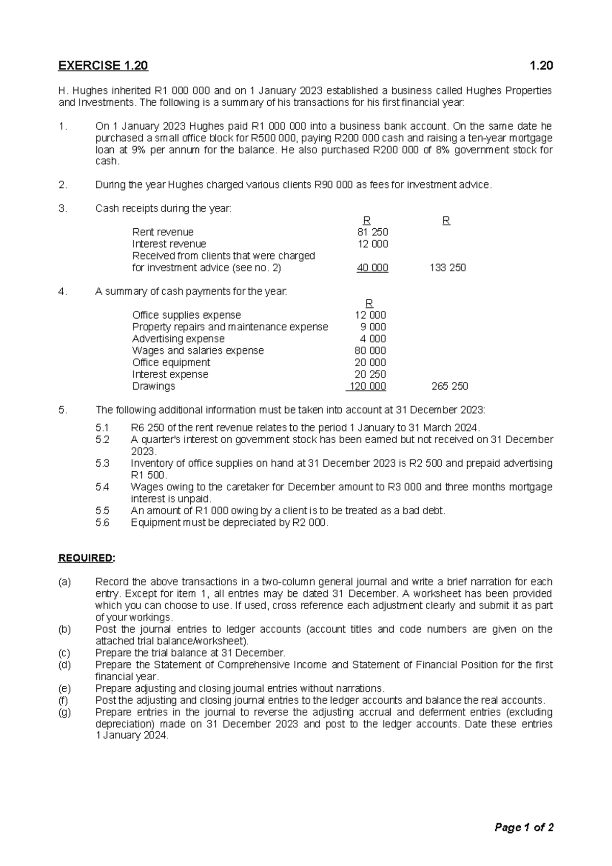 Exercise 1.20 (2024) - For Accounting students - EXERCISE 1 1. H ...