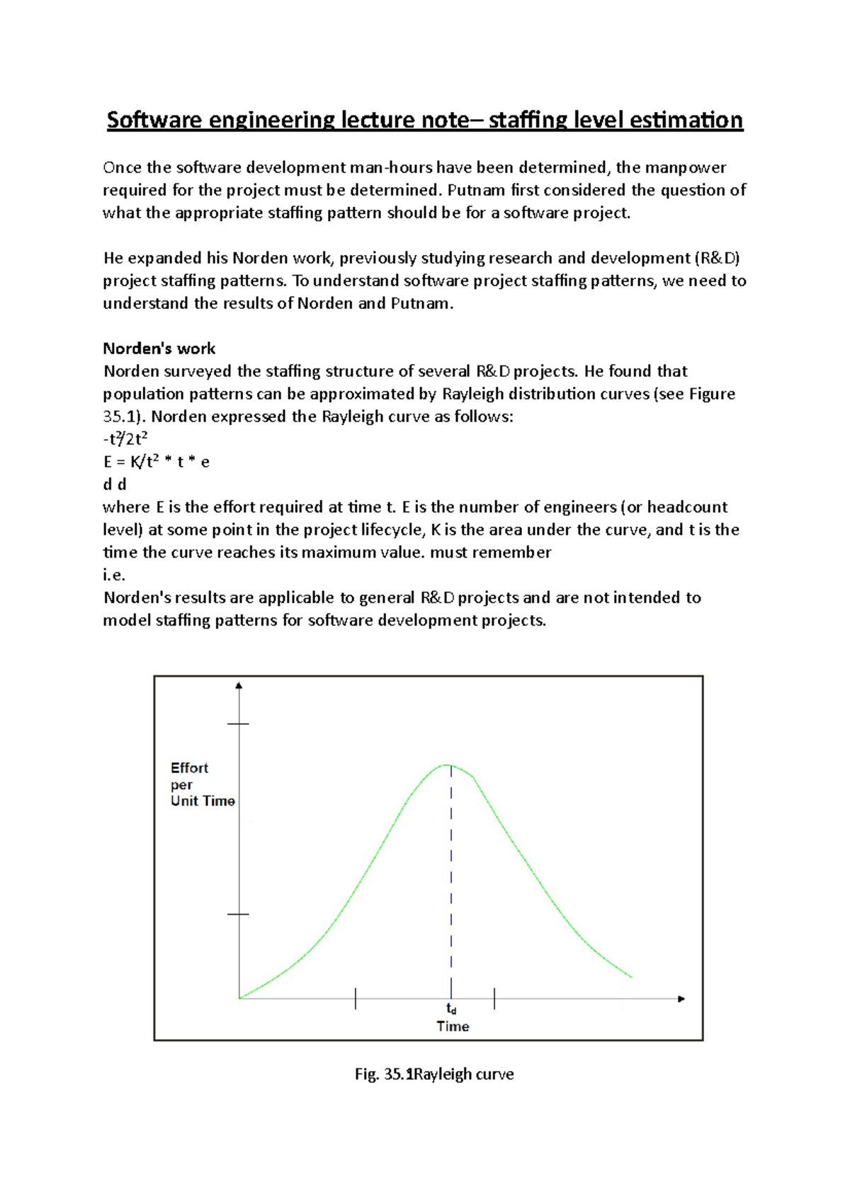 Software engineering lecture note staffing level estimation Putnam