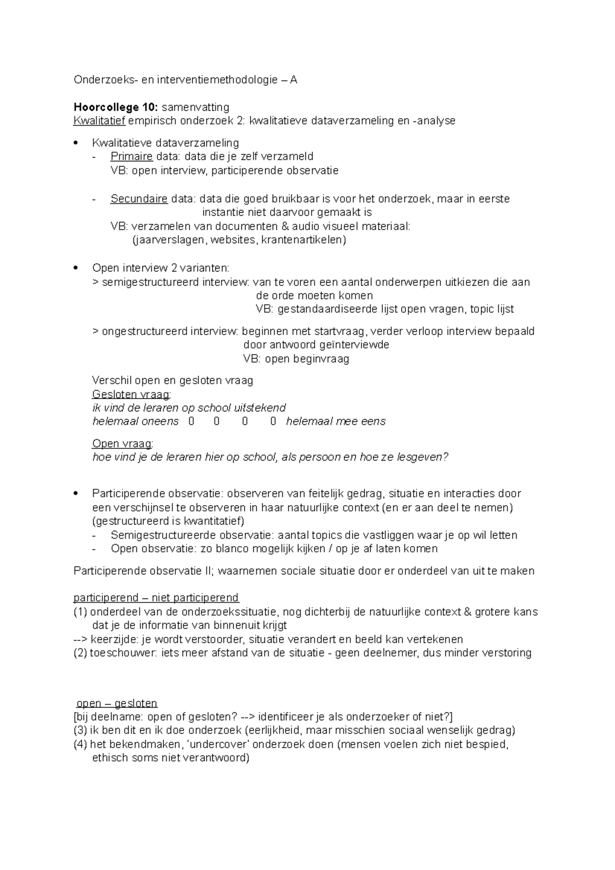 OIMA - College 10 (samenvatting) - Onderzoeks- en ...