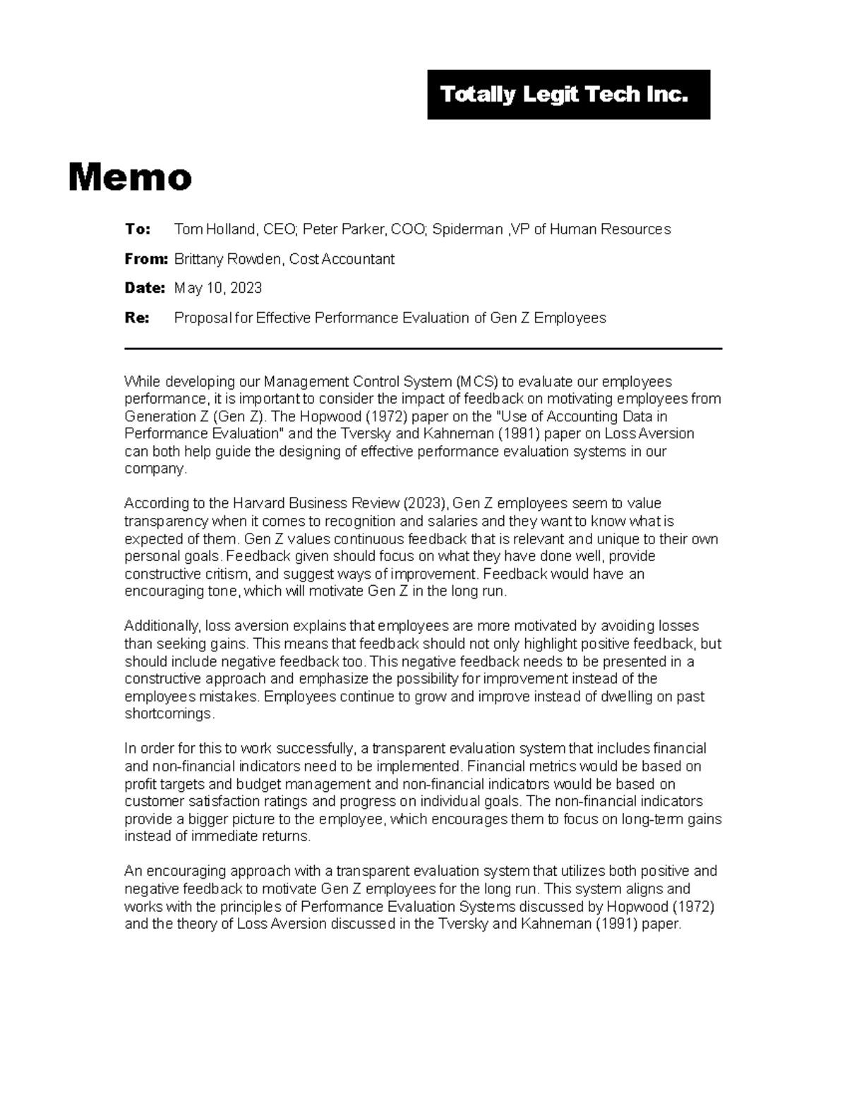 Memo #3 - Memo For Accounting - Totally Legit Tech Inc. Memo To: Tom 