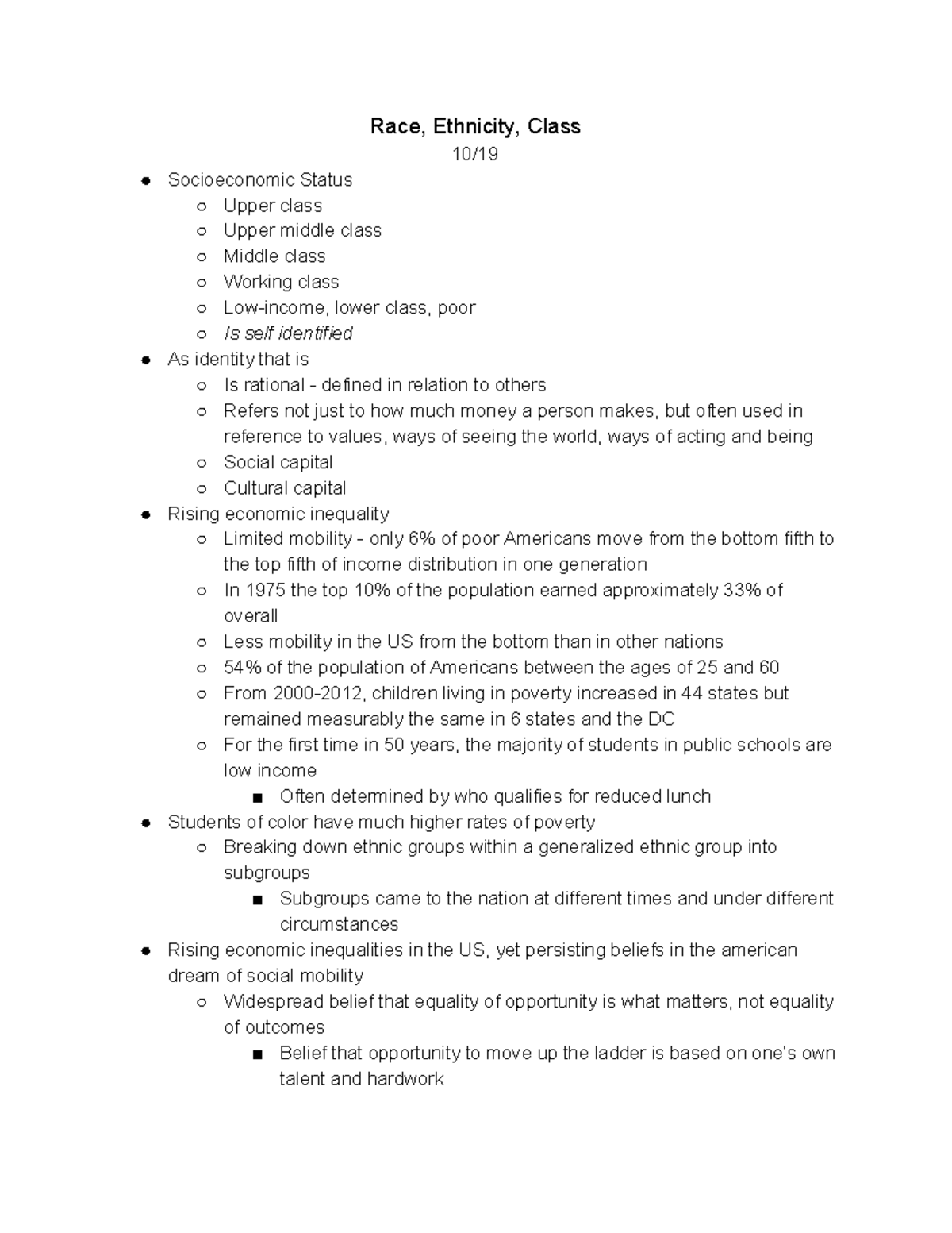 Race Ethnicity Class and Socioeconomic Status: Understanding Inequality ...