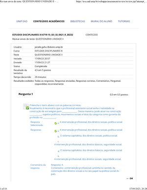 Questionário Unidade II – Estudos Disciplinares VIII - Revisar Envio Do ...