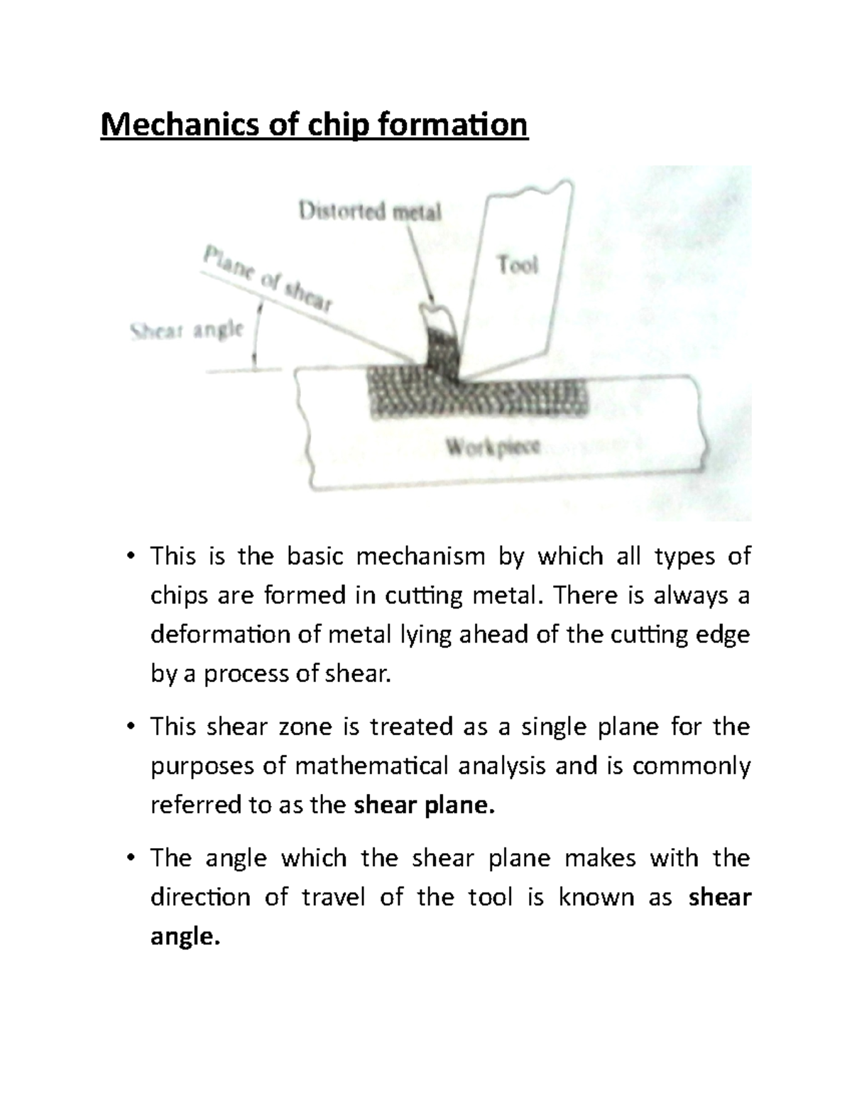 Mechanics of chip formation Mechanics of chip formation This is the