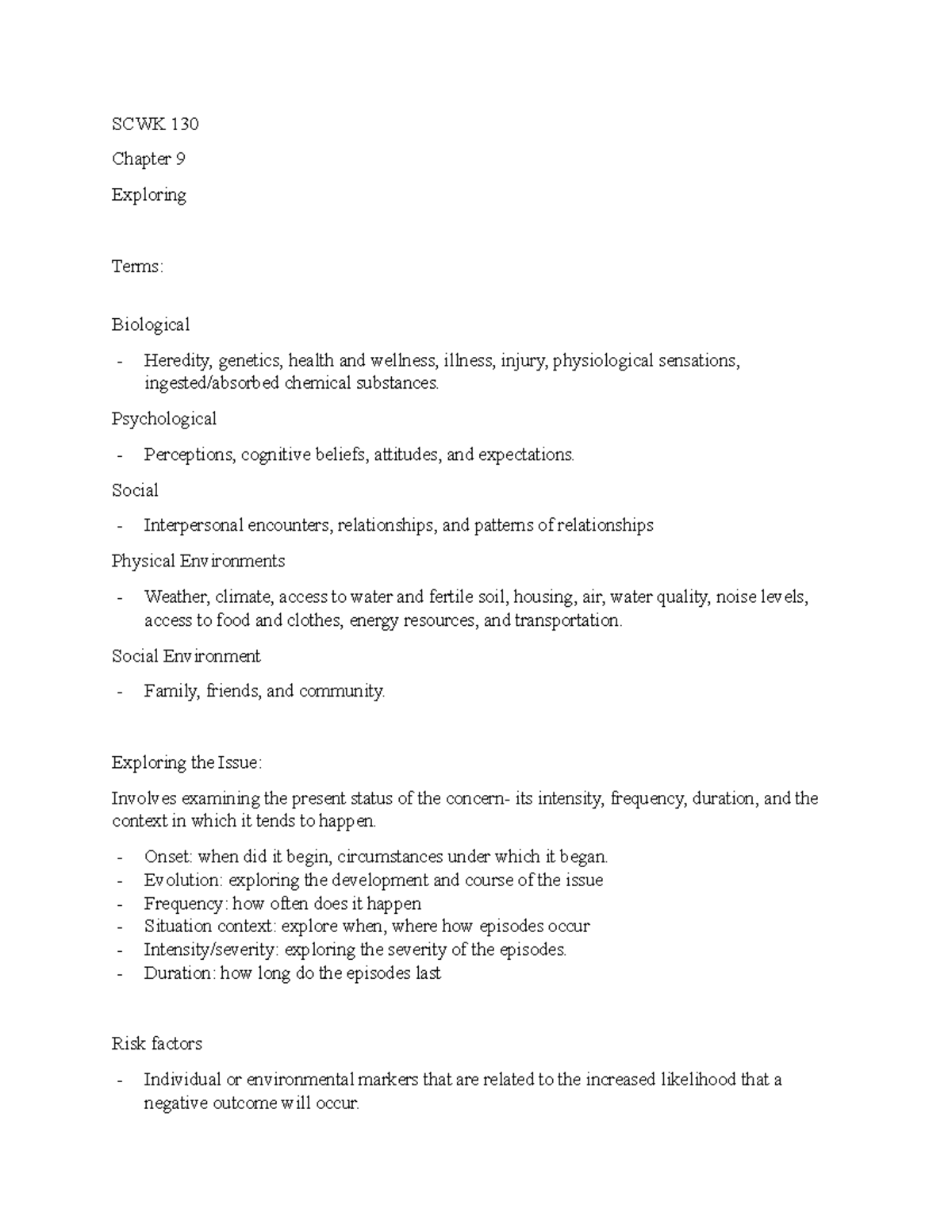 SCWK 130 chapter 9 - SCWK 130 Chapter 9 Exploring Terms: Biological ...