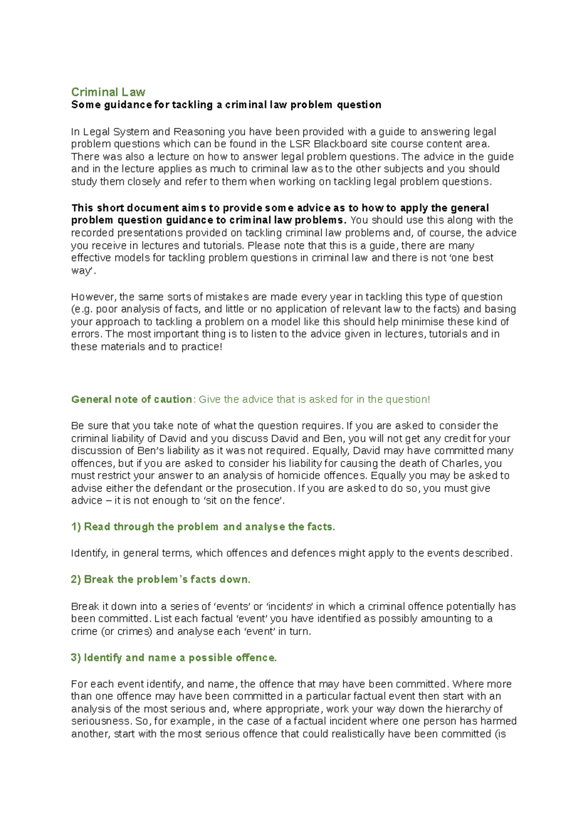 CL - Advice Notes tips - Criminal Law Some guidance for tackling a ...
