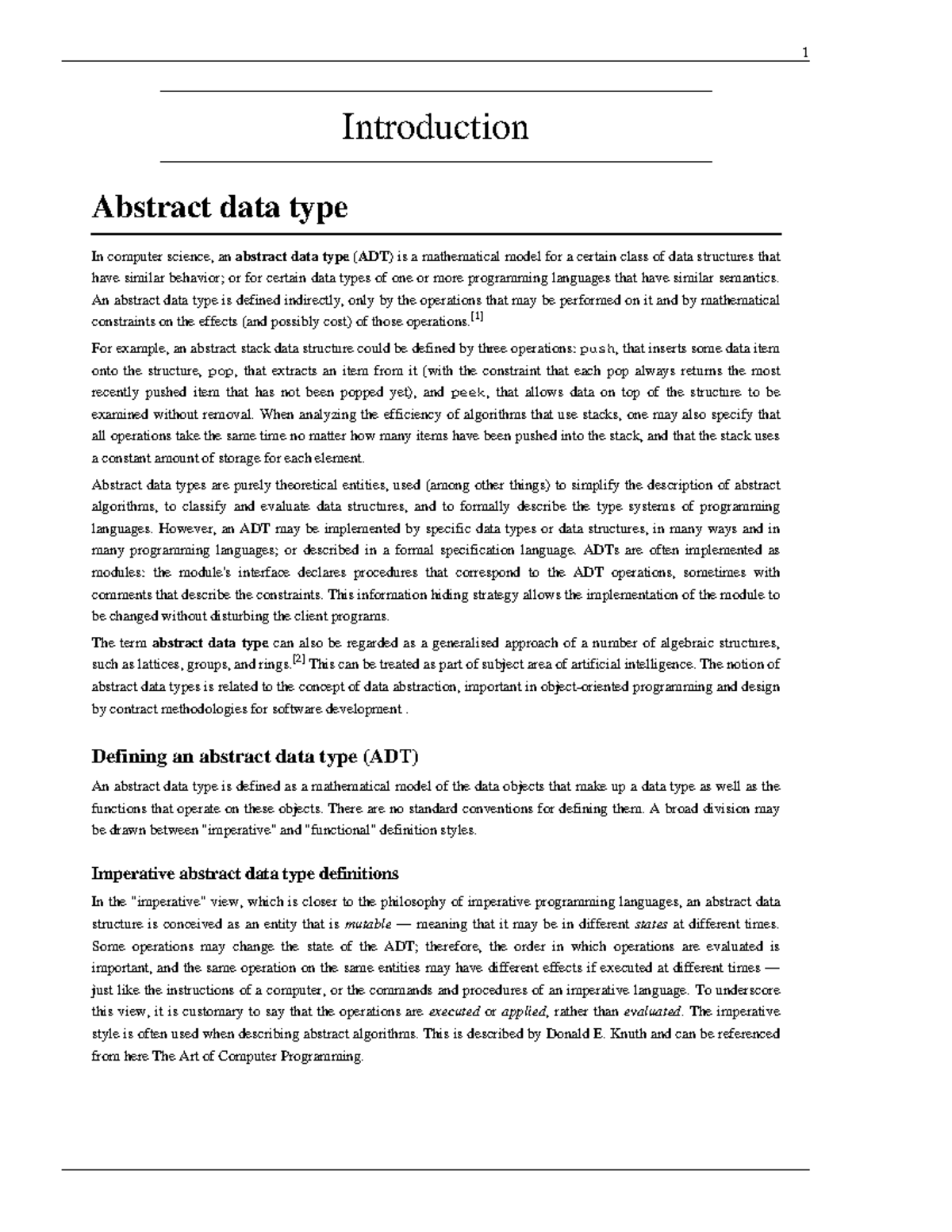Advanced Data Structures - 1 Introduction Abstract data type In ...
