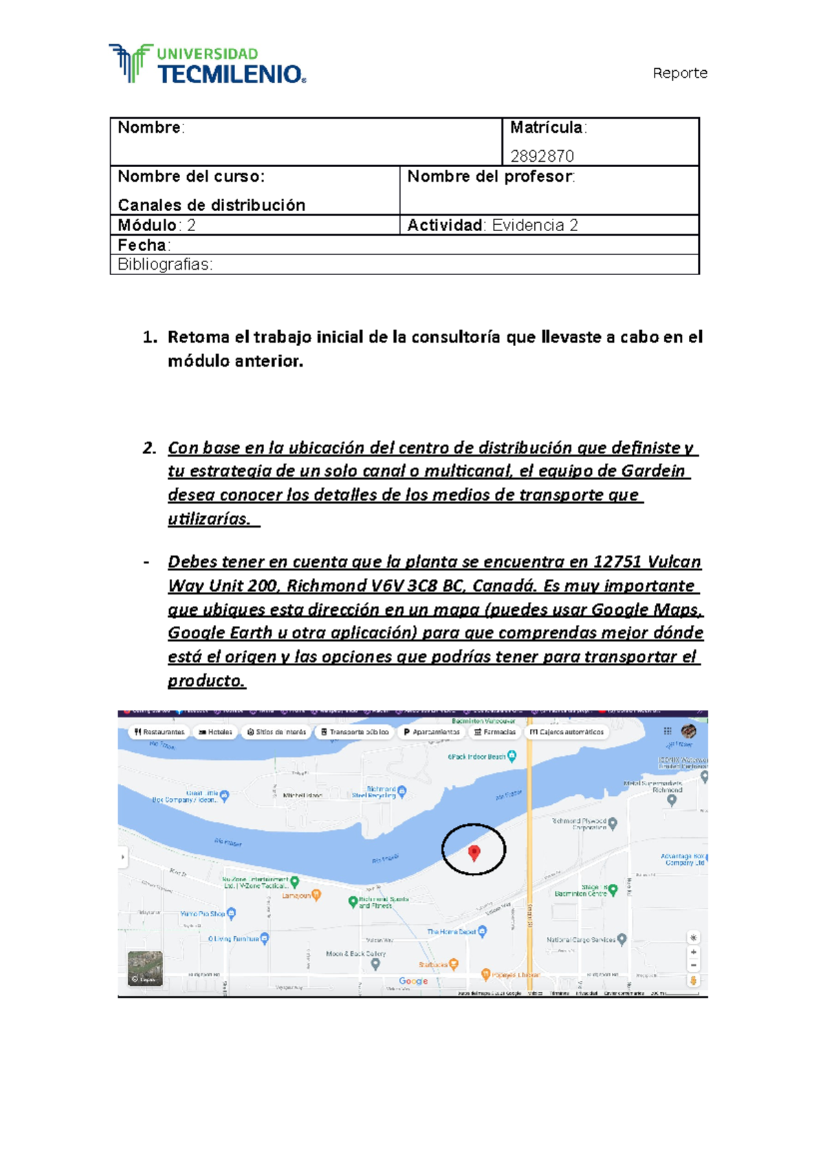Evidencia 2 Canales de distribuccion universidad tecmil - Nombre ...