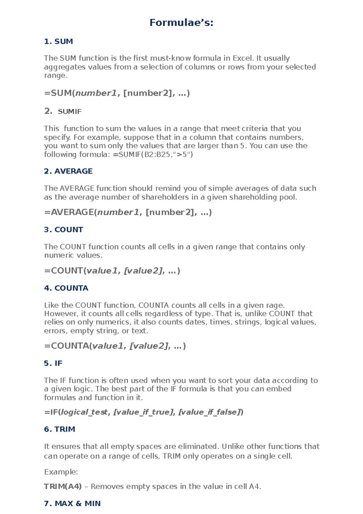 excel-notes-formulae-s-1-sum-the-sum-function-is-the-first-must