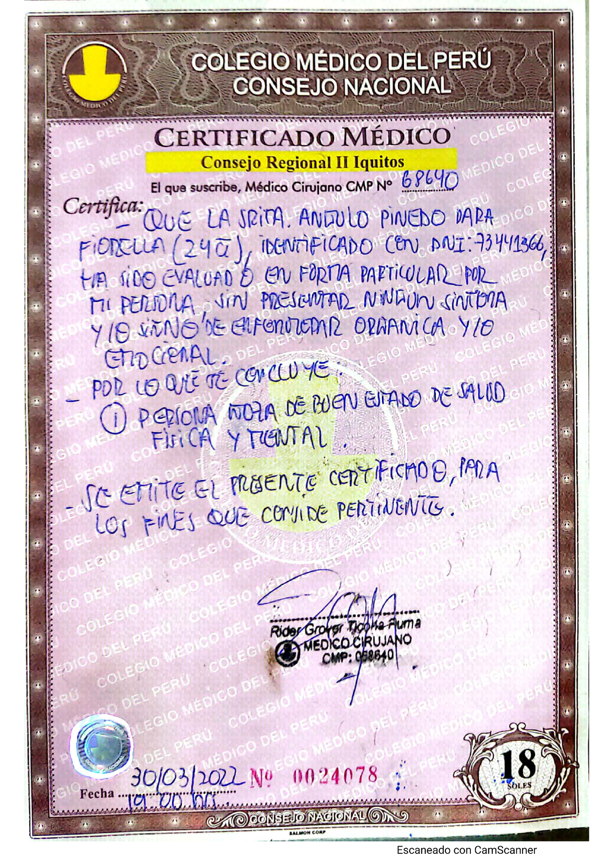 Certificado de salud - Para presentar - Introducción a la vida  universitaria - Studocu