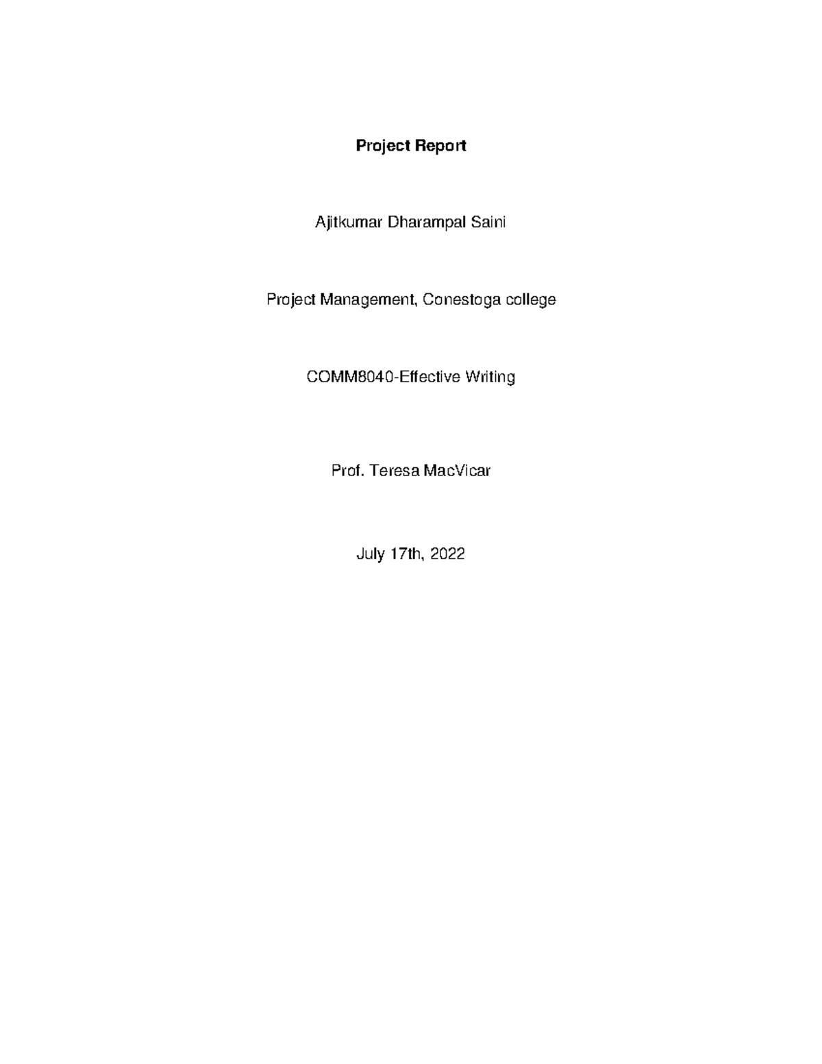 Effective writing- project report - Project Report Ajitkumar Dharampal ...