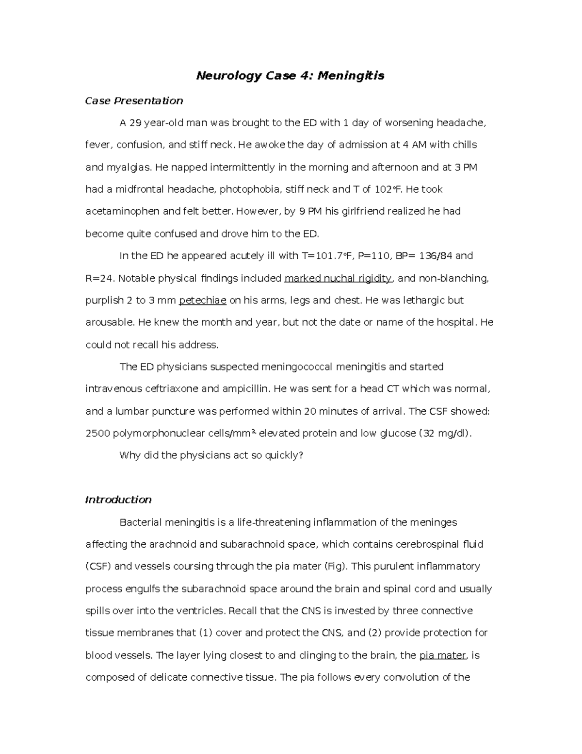 meningitis case study nursing