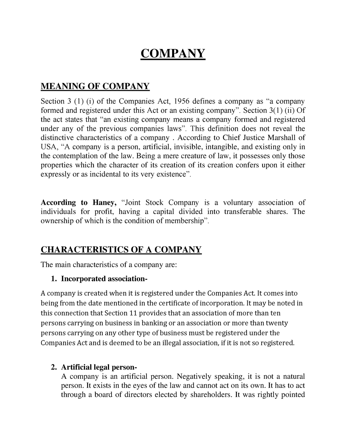 Module 3 - Companies Act 2013 Notes - COMPANY MEANING OF COMPANY ...