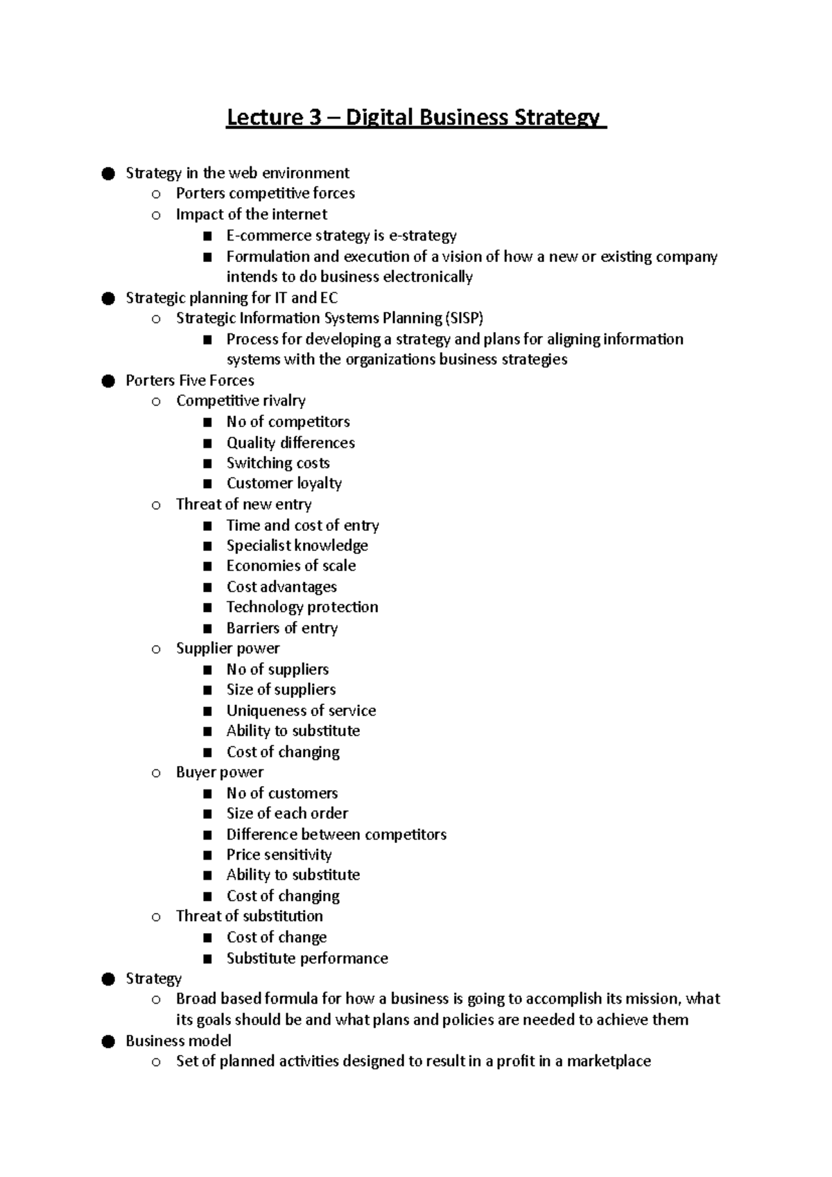 Lecture 3 Digital Business Strategy Lecture 3 Digital Business Strategy Strategy in the web