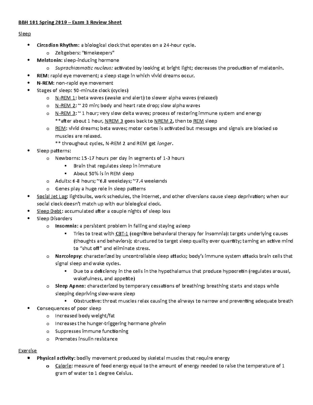 BBH 101 Exam 3 Study Guide - BBH 101 Spring 2019 – Exam 3 Review Sheet ...